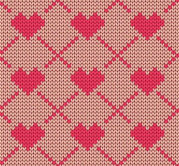 心でシームレスな編み物パターン — ストックベクタ