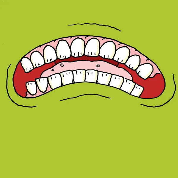 Ilustración Una Boca Monstruosa Con Dientes Extraños Piel Verde —  Fotos de Stock