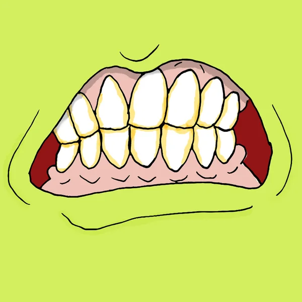 Illustration Monster Mouth Weird Teeth Green Skin — Stock Photo, Image