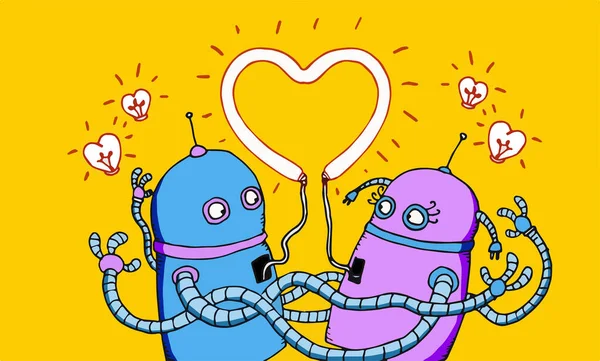 Иллюстрация Двух Влюбленных Роботов — стоковое фото