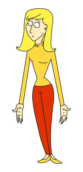 Cartoon Illustration Young Blonde Woman Outstretched Arms Asking Explanation — Stock Photo, Image