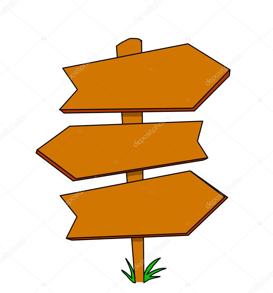 Illustration of a wooden post with arrows indicating directions