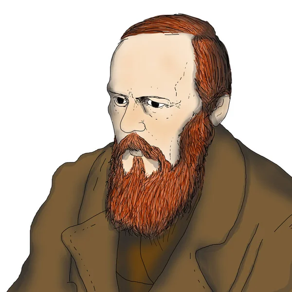 Realistyczna Ilustracja Rosyjskiego Pisarza Fiodora Dostojewskiego — Zdjęcie stockowe