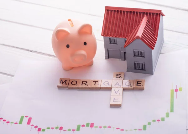 Piggy Bank House Mortgage Chart Title Mortgage — Stock Photo, Image