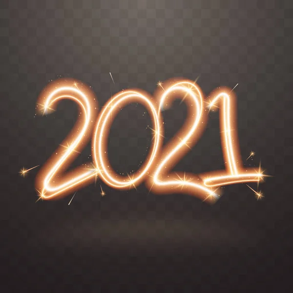2020 Sparkler Sign Firework Sign Glow Flare Effect Isolated Transparent — Stock Vector