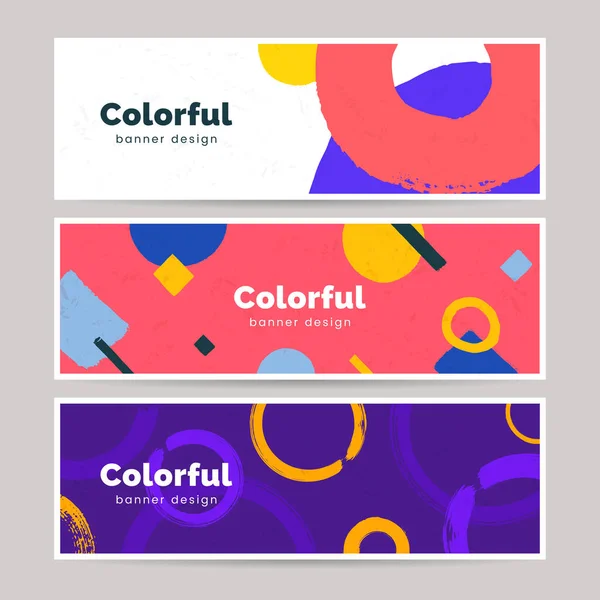 Abstract Colorful Banner Set Hand Painted Style Horizontal Header Geometric — Stock Vector