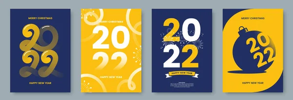 Gelukkig Nieuwjaar 2022 Wenskaartenverzameling Posters Sjabloon Met Minimalistische Graphics Typografie — Stockvector