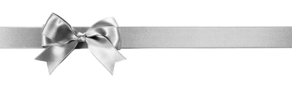 Silver silk ribbon with beautiful bow — Stock Photo, Image