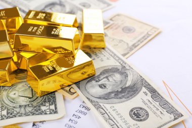 Altın külçelerini Doları banknot üzerinde