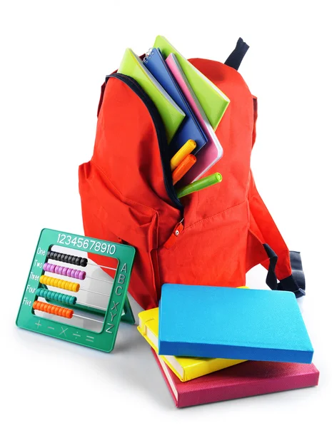 Mochila roja con colorido estacionario — Foto de Stock