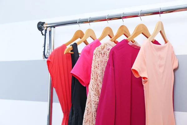 Female clothes on hangers — Stock Photo, Image