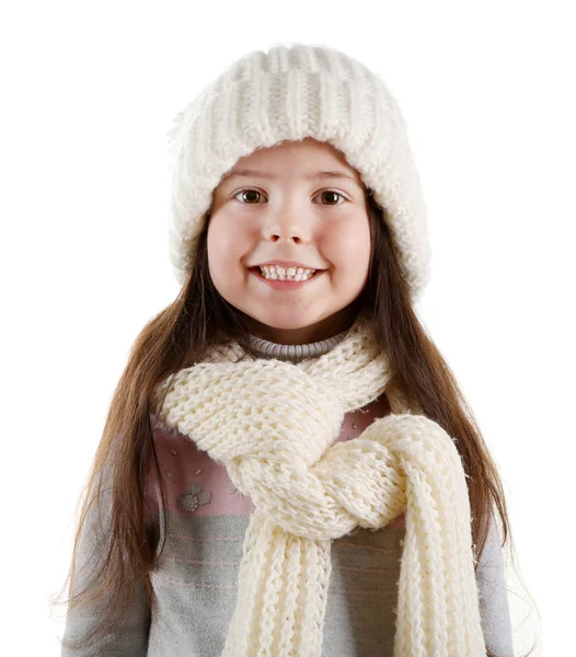 Little Smiling Girl Wearing Trendy Knitted Clothes — Stock Photo, Image