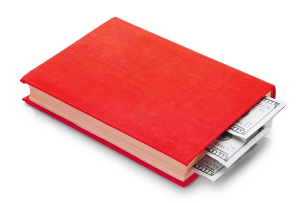 Red book with nested dollar banknotes — Stock Photo, Image