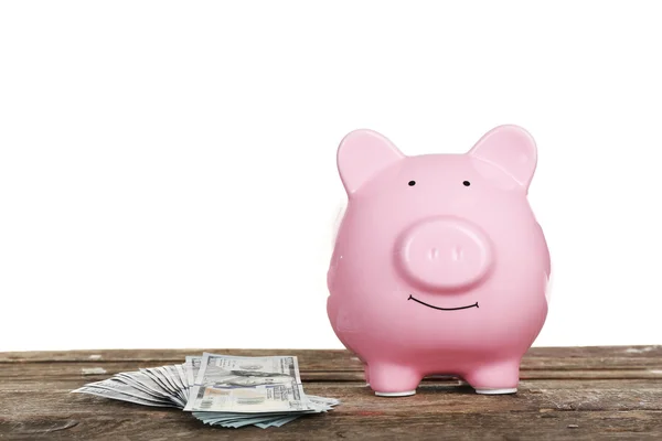 Piggy bank with banknotes — Stock Photo, Image