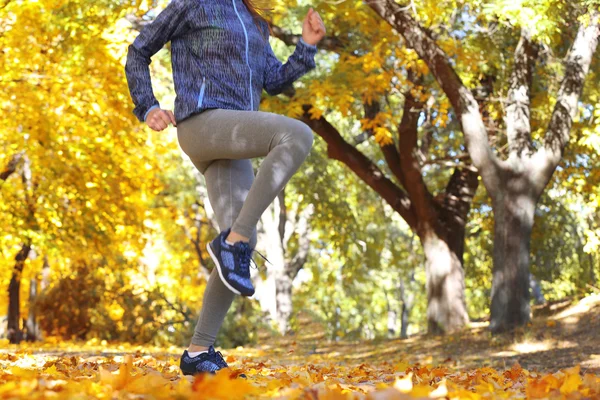 Jogging w parku jesień kobieta — Zdjęcie stockowe