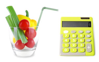 Hesap makinesi ve sebze cam 