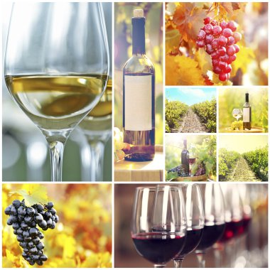 Güzel şarap görüntülerle, açık havada kolaj.
