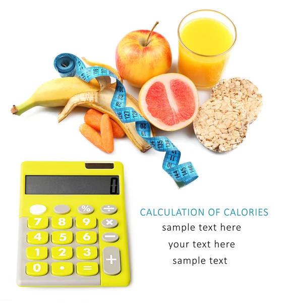 Taschenrechner mit Obst und Knäckebrot — Stockfoto