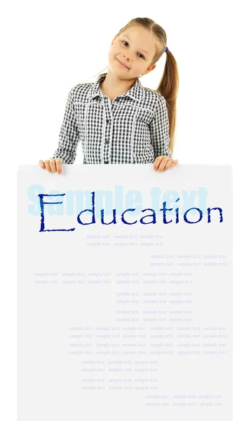 Little girl holding blank banner — Stock Photo, Image