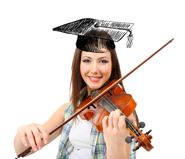 Beautiful young woman plays violin — Stock Photo, Image