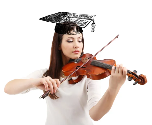 Beautiful young woman plays violin — Stock Photo, Image