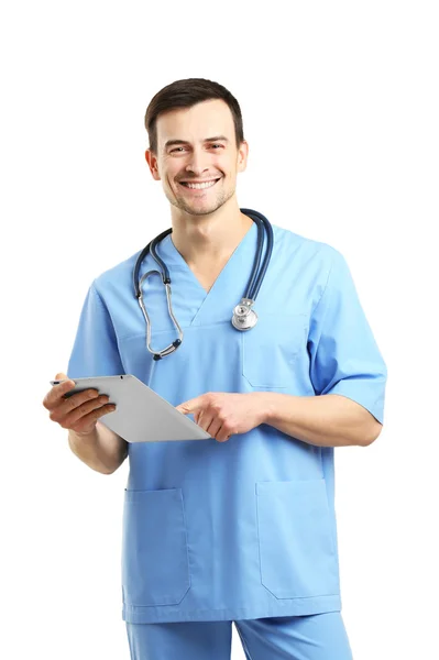 Doctor with tablet isolated — Stock Photo, Image