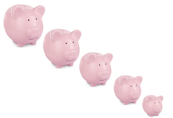 Collage van roze keramische piggy banks — Stockfoto