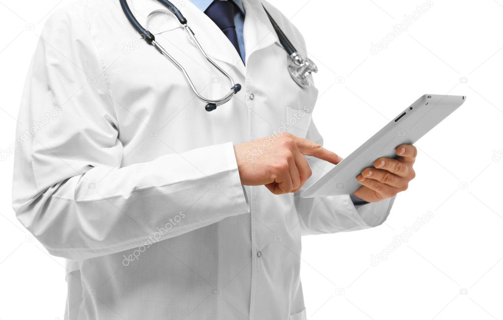 Doctor with tablet isolated