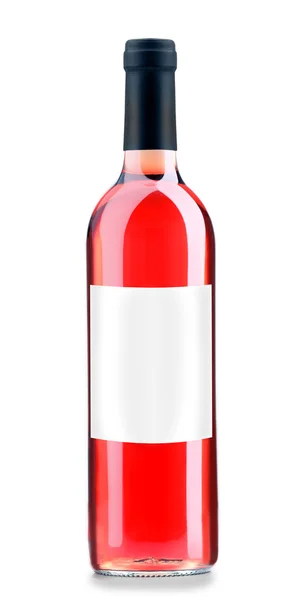 Fles roze wijn met lege label — Stockfoto