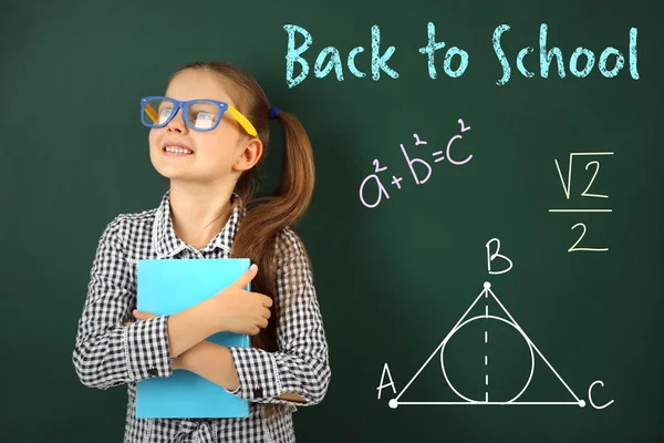 Beautiful Little Girl Blackboard Classroom — Stock Photo, Image