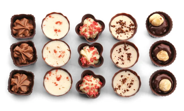 Geassorteerde collectie van chocolade snoep en snoep, geïsoleerd op wit — Stockfoto