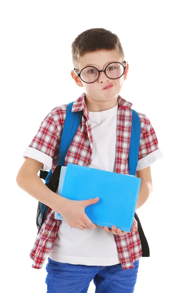 Jongen met glazen en boeken — Stockfoto