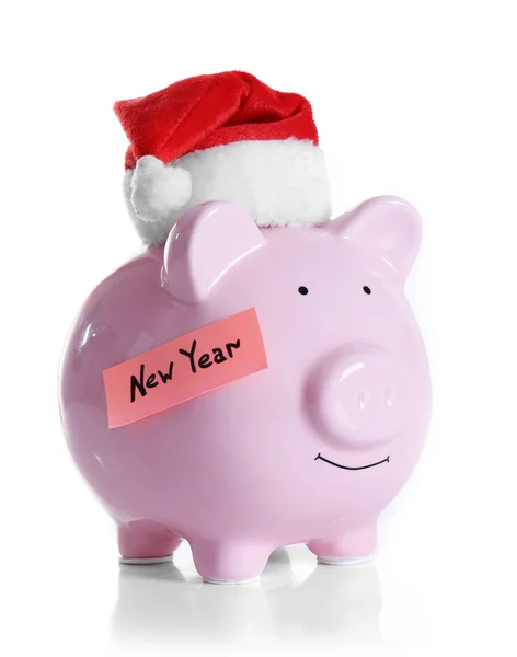 Piggy bank a santa kalap — Stock Fotó