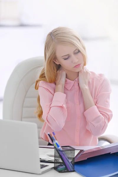 Tired woman at the laptop — Stock Photo, Image