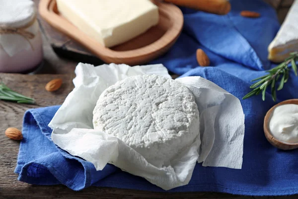 Set of dairy products on wooden table closeup — Stock Photo, Image