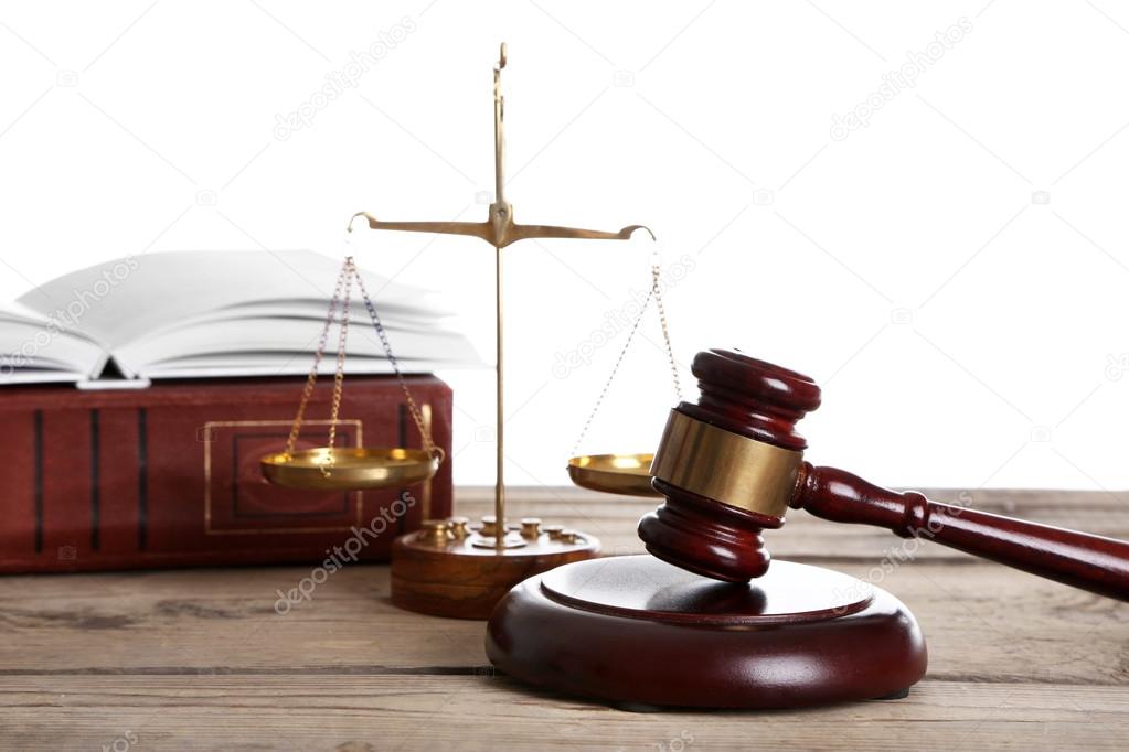 Wooden gavel with justice scales