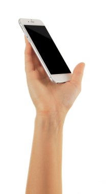 el beyaz akıllı telefon tutarak 