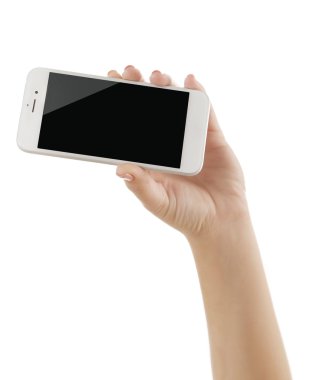 el beyaz akıllı telefon tutarak 