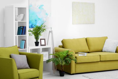 Oturma odası iç yeşil mobilya ile