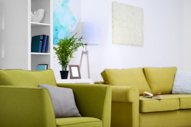 Oturma odası iç yeşil mobilya ile