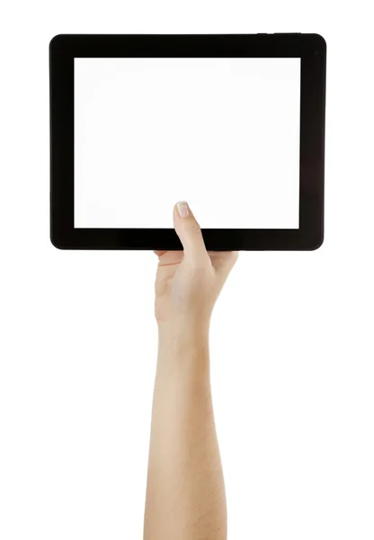 Black tablet in hands — Stock Photo, Image