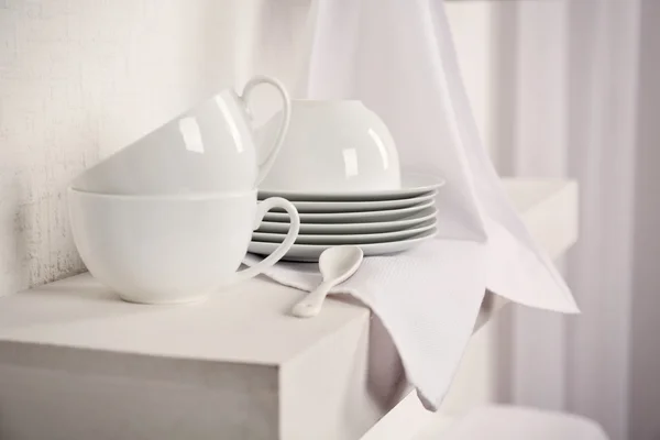 White Tableware with napkin — Stock Photo, Image