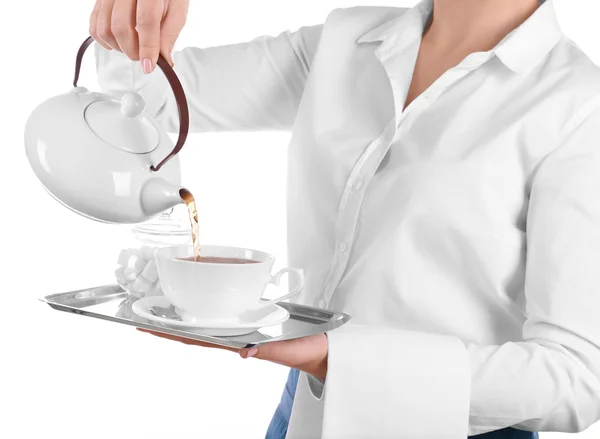 Waiter pouring tea — Stock Photo, Image