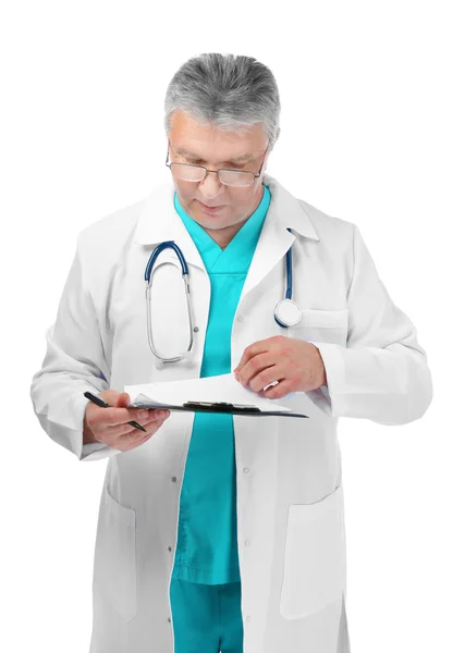 Lekarz z stetoskop na tle — Zdjęcie stockowe