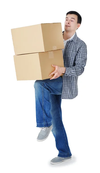 Man holding carton boxes — Stock Photo, Image