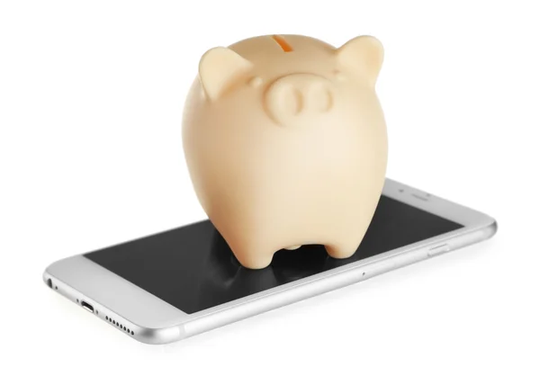 Piggy bank op mobiele telefoon — Stockfoto