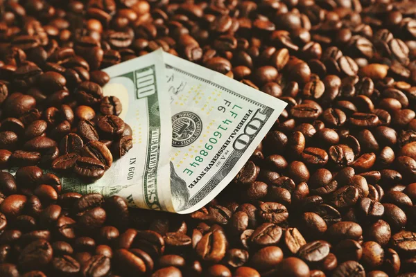 Coffee beans and dollar banknote Stock Picture