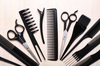 Barber set with tools on  table