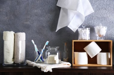 Bath accessories on  background