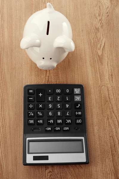 Biały Skarbonka z kalkulatora — Zdjęcie stockowe